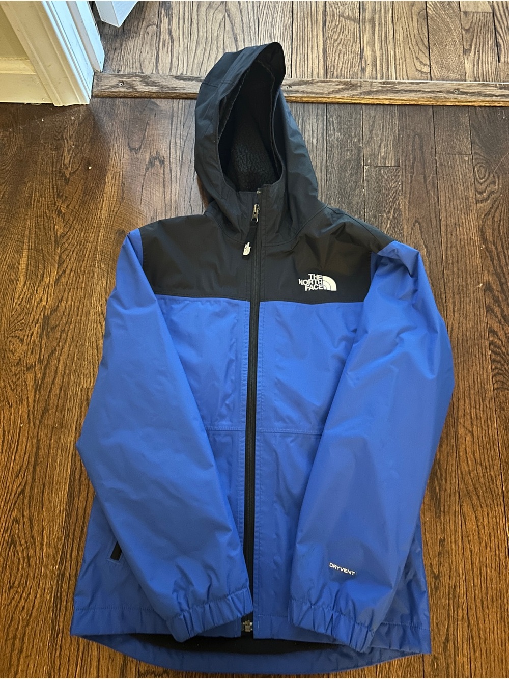 The North Face Kids Royal Blue and Black Hooded Rain Jacket